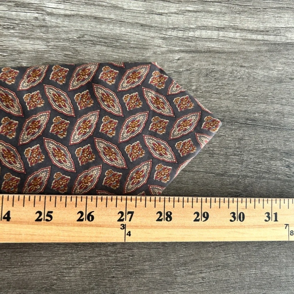 Liberty of London Mens Dark Academia Vintage‎ Necktie OS Grey Medallion Silk